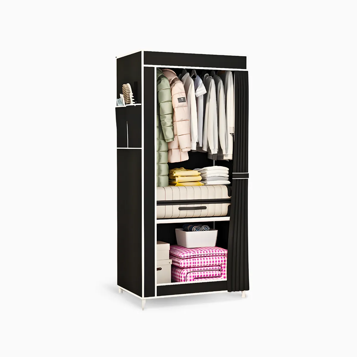 Guarda Roupa Closet Dobrável Organizador Capa Tecido Preto