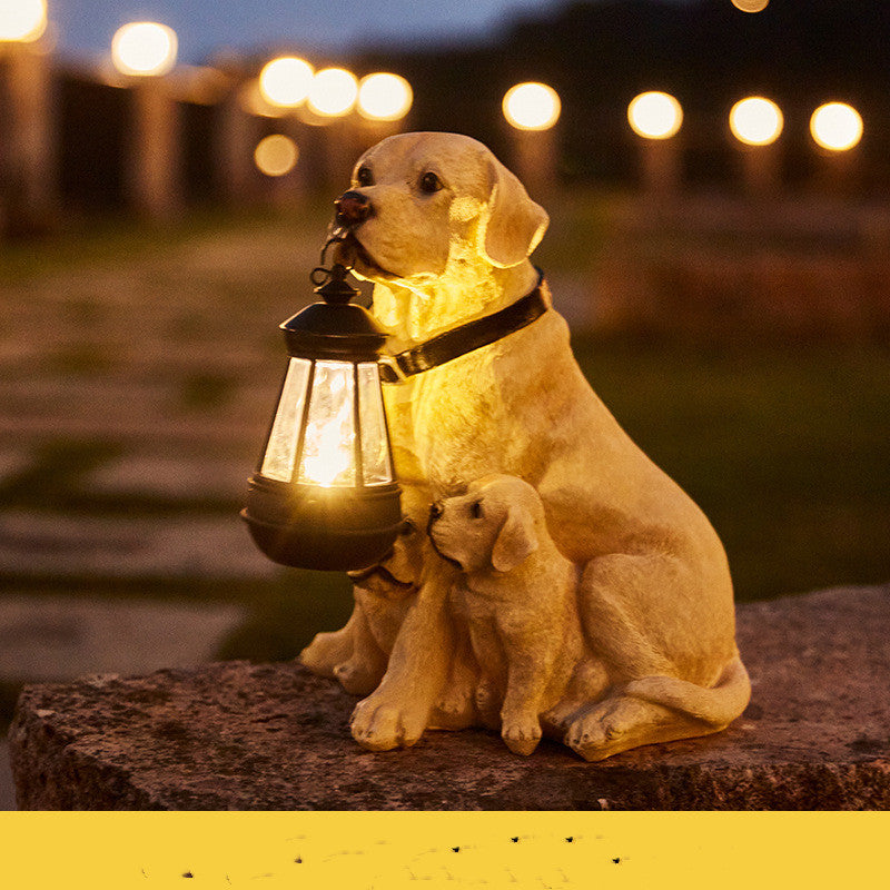 Estátua de Cão com Luz Solar Decorativa