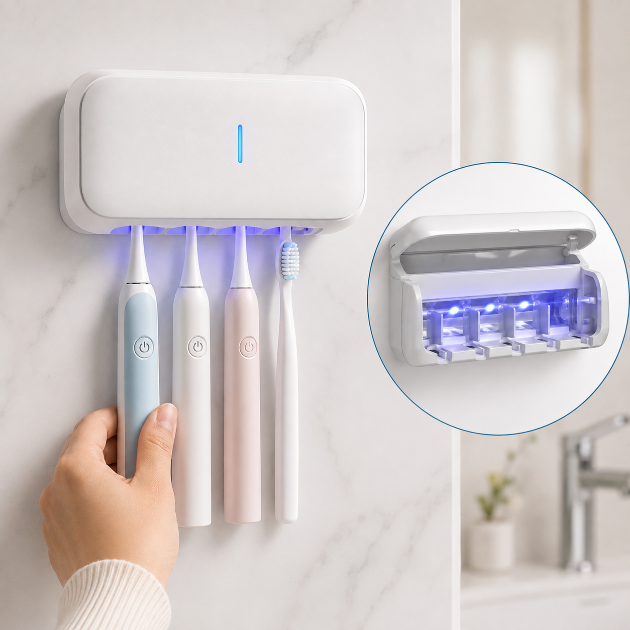 Porta-Escova de Dente UV com Dispenser de Pasta