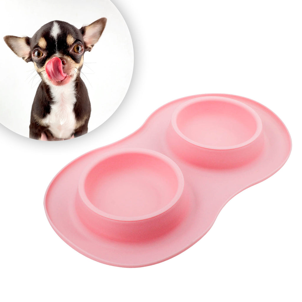 Comedor Pote Para Ração Agua Tigela Duplo Cachorro Gato Silicone