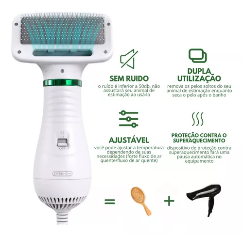 Secador Pet 2 em 1 De Pelo Escova Pente Tosa Portátil